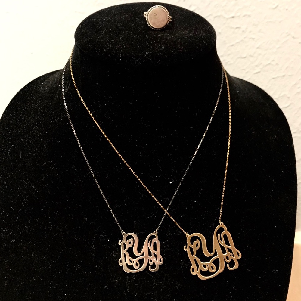 Two Monogrammed Necklaces + Ring Combo - image 2